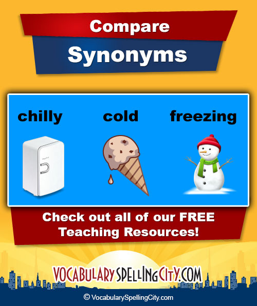 Synonyms Words List - VocabularySpellingCity | VocabularySpellingCity