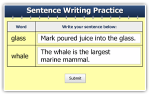Writing sentences using vocabulary words.
