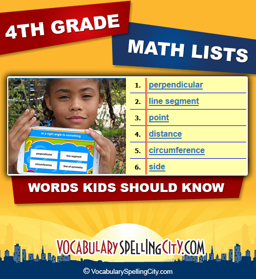 4th Grade Math Word Lists
