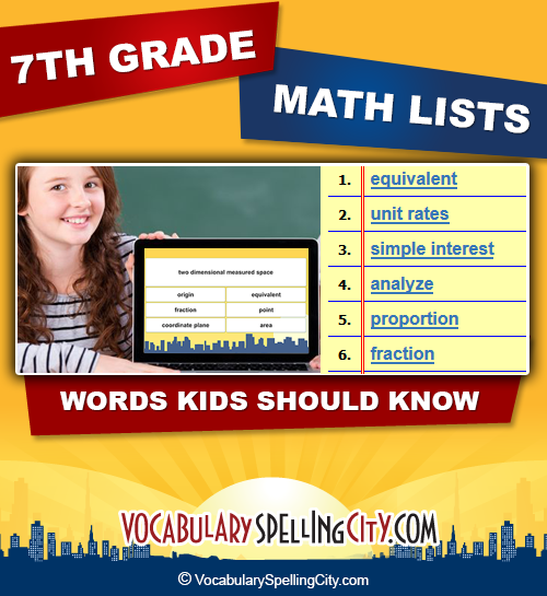 7th Grade Math Word Lists