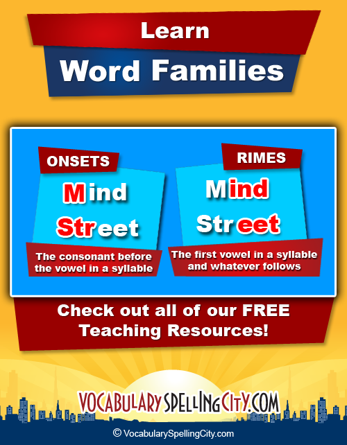 Word Families, Onsets, Rimes Word Families Lists