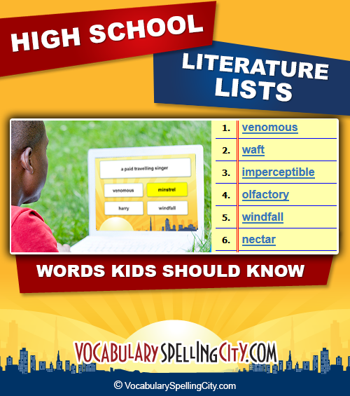 High School Literature Word Lists