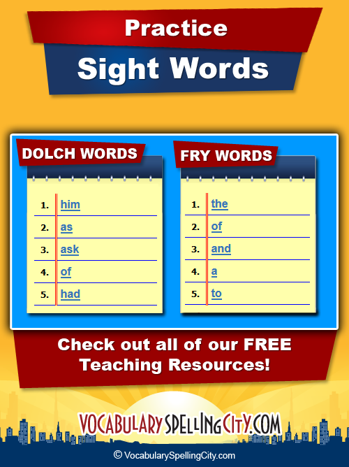 Sight Words List - High Frequency Words 