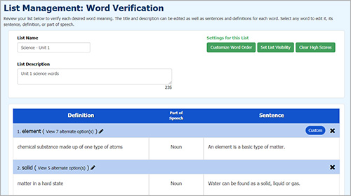Custom Sentences and Definitions